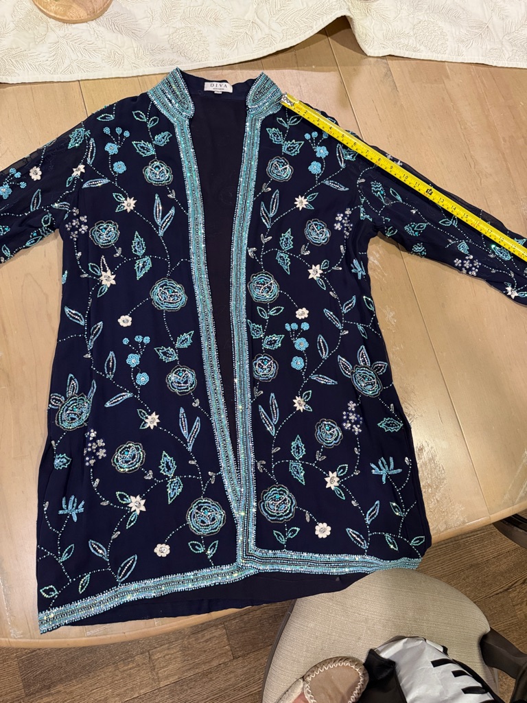 Diva Navy Blue Floral Beaded Open Jacket